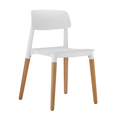 Modern Wood Legs White Plastic Restaurant Chair Dining Coffee Chair