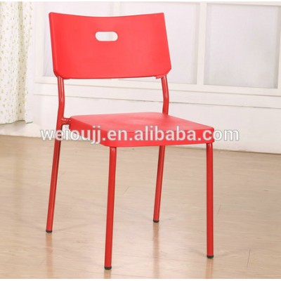 Plastic stackable dining chair with plastic seat&metal legs for dining room